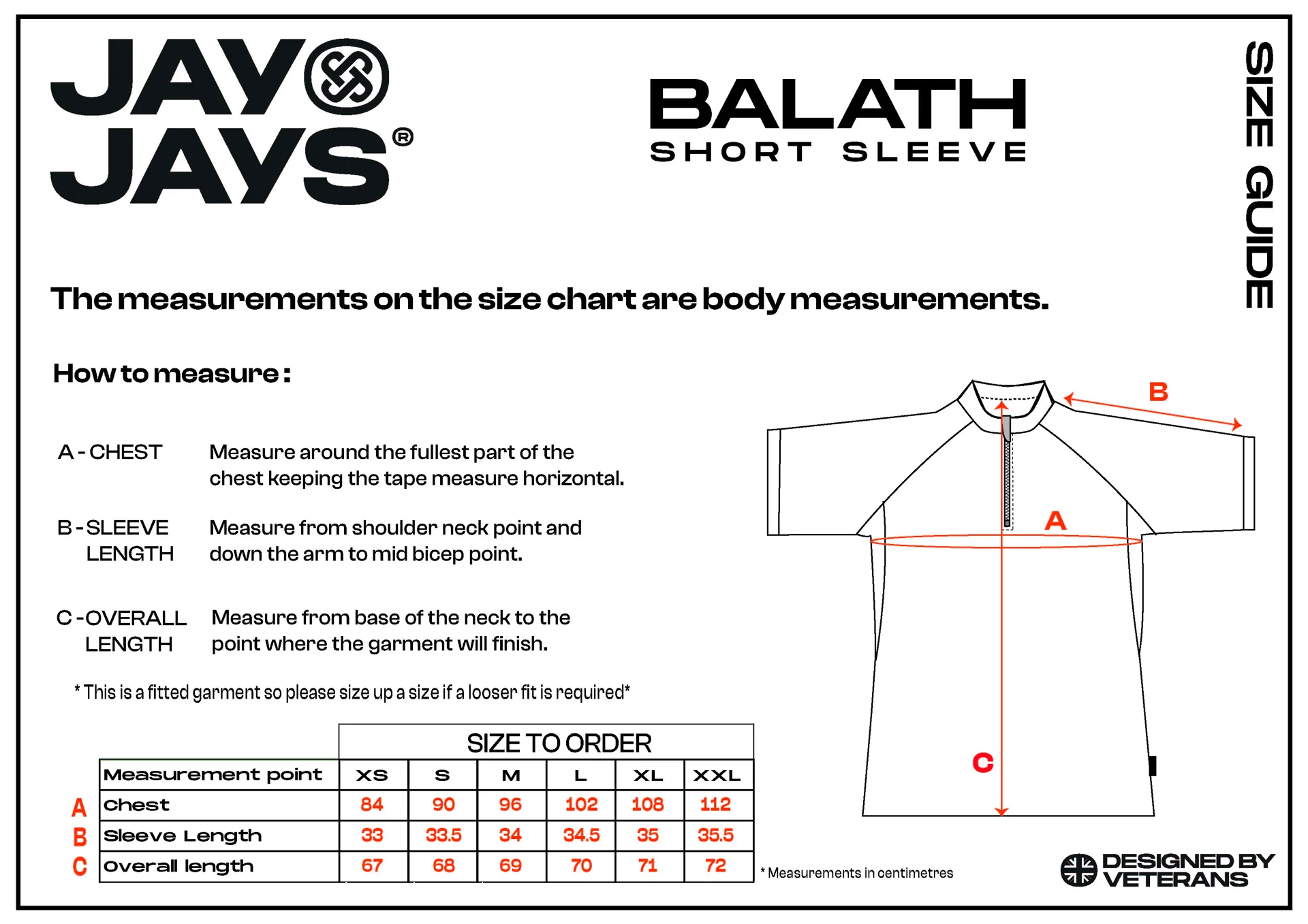 JayJays Balath short sleeve base layer size chart