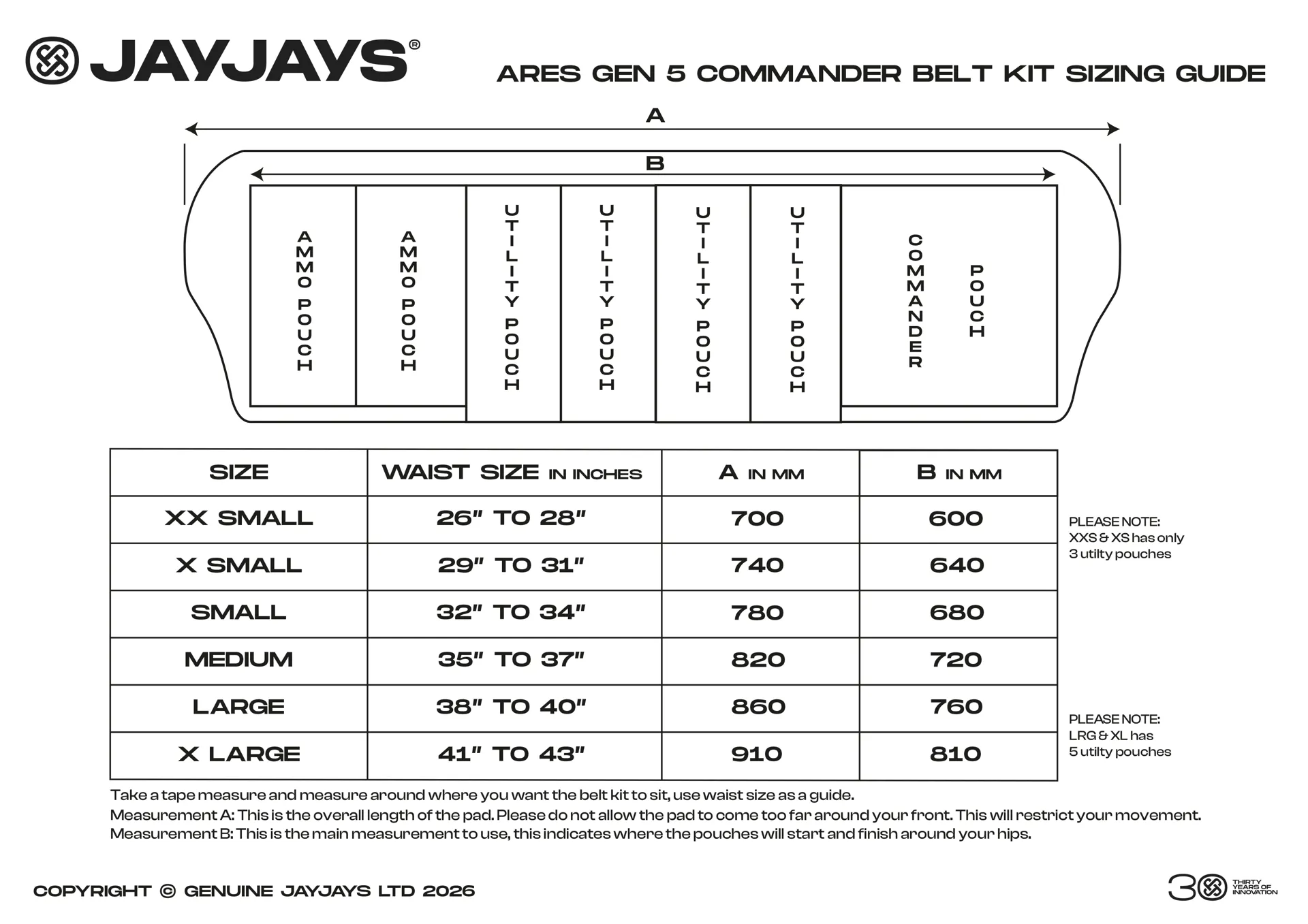JayJays Gen 5 webbing size guide