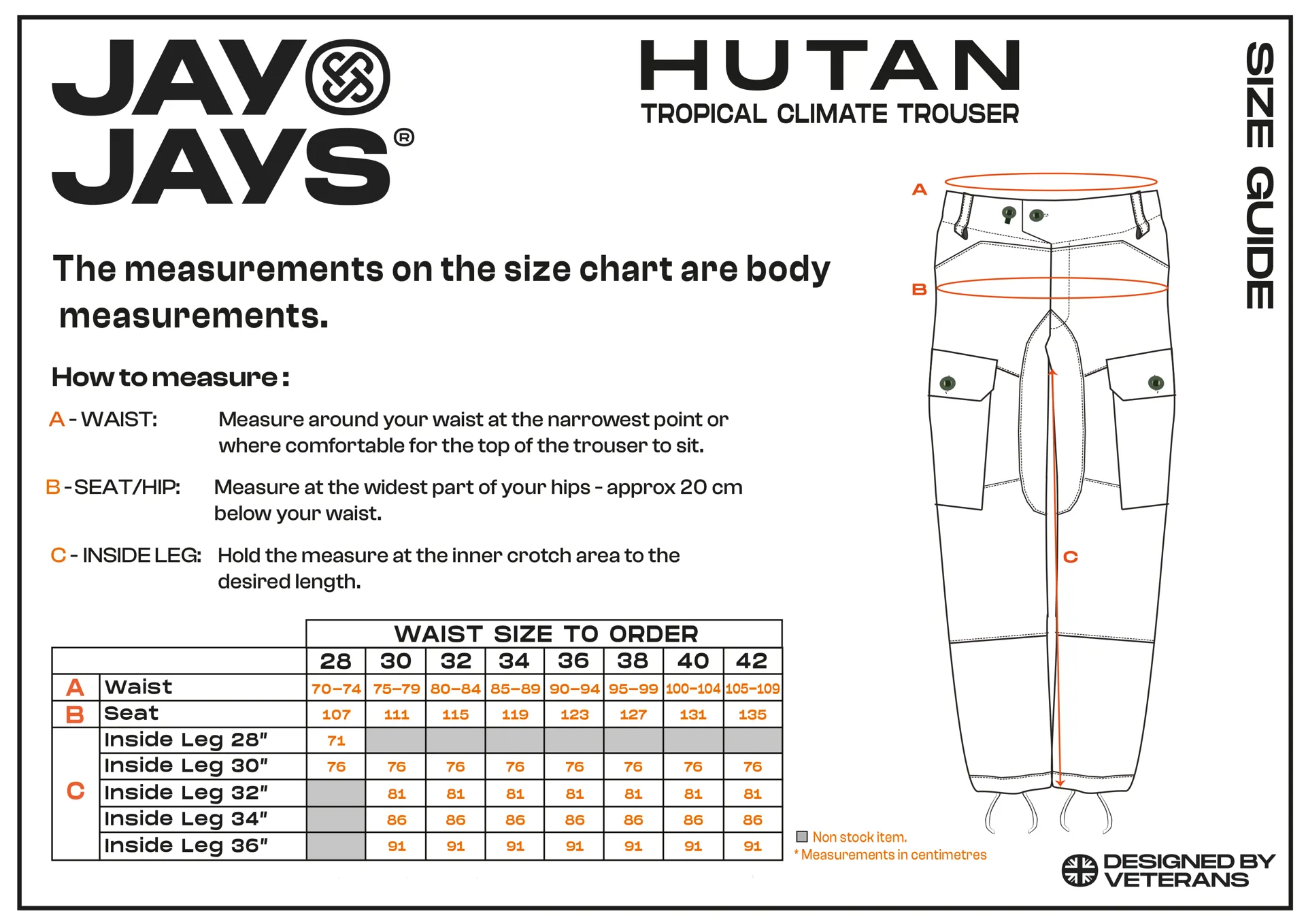 JayJays HUTAN TC trouser size guide