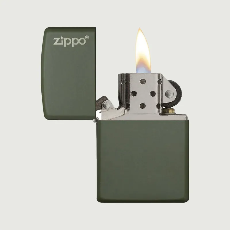 Zippo Classic Lighter With Logo On Matte Green-2