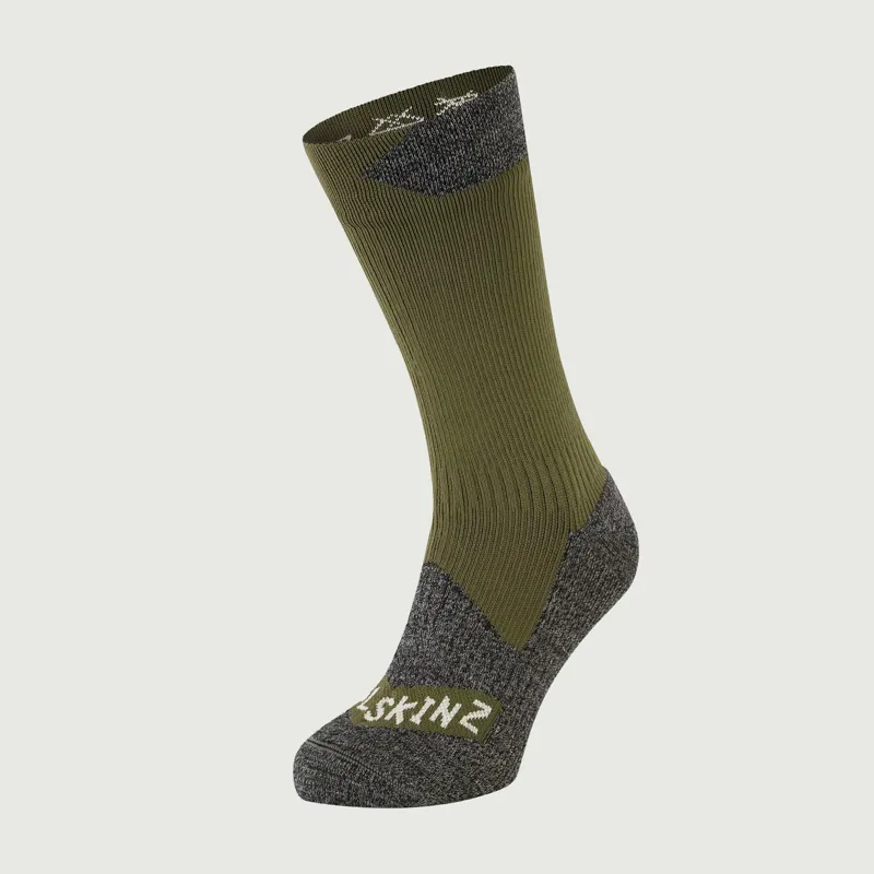 SealSkinz Raynham Waterproof All Weather Mid Length Sock - Olive - Grey 